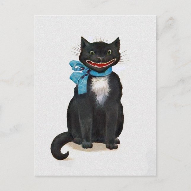 Vintage Creepy Cat Holiday Postcard (Front)