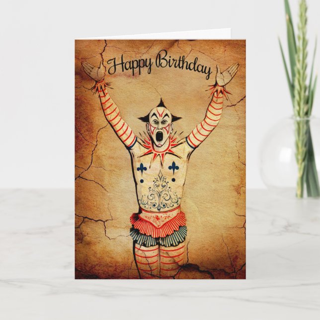 Vintage Creepy Clown Birthday Card (Front)