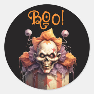 Vintage Creepy Clown Skull Peek-a-Boo Halloween Classic Round Sticker