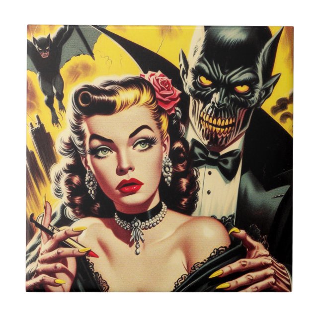 Vintage Creepy Girl Ceramic Tile (Front)