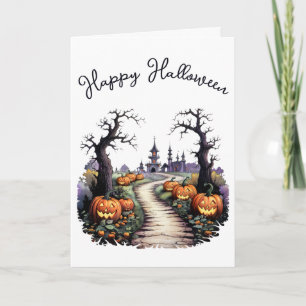 Vintage Creepy Halloween Pumpkin Patch Card