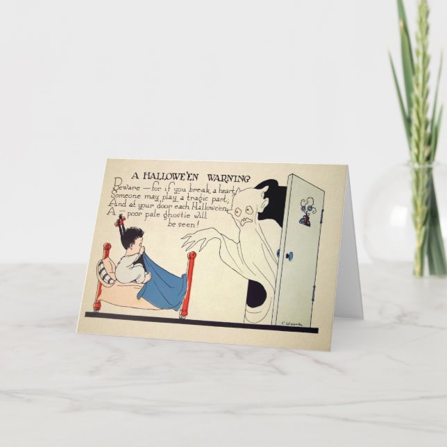 Vintage Creepy Halloween Warning Card    (Front)