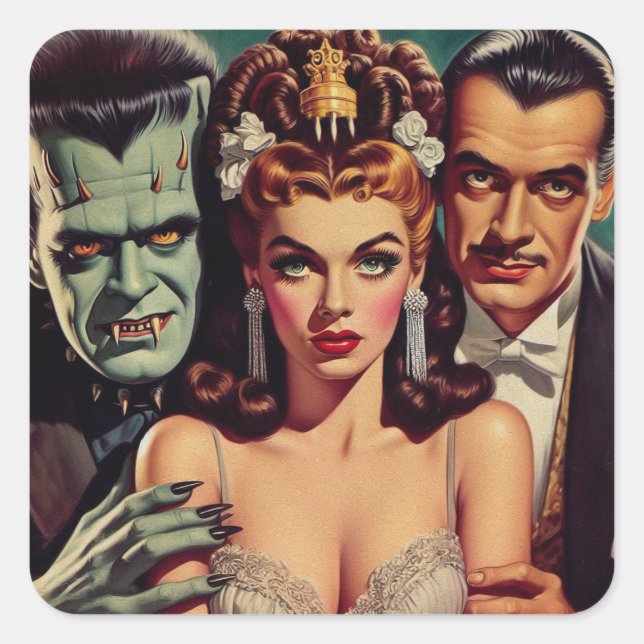 Vintage Creepy Horror Art Square Sticker (Front)