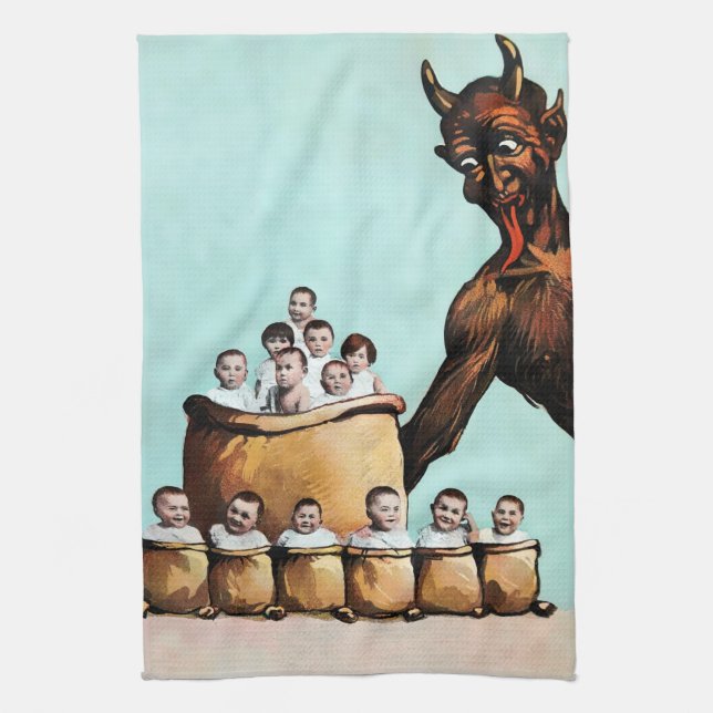 Vintage Creepy Krampus Tea Towel (Vertical)