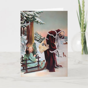 Vintage Creepy Old Santa Holiday Card