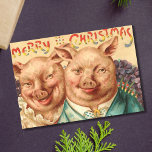 Vintage Creepy Pigs Christmas Couple Holiday Card<br><div class="desc">Vintage Creepy Pigs Christmas Couple Holiday Card.</div>
