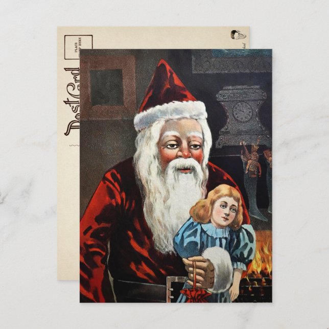 Vintage Creepy Santa and Doll Postcard (Front/Back)