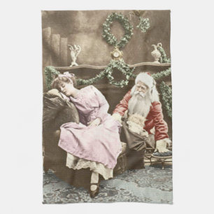 Vintage Creepy Santa Christmas Tea Towel