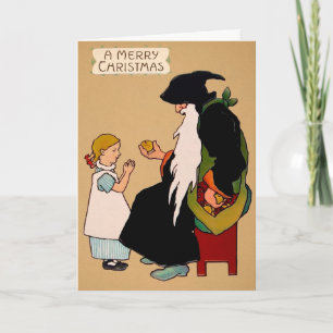 Vintage Creepy Santa Scene Holiday Card