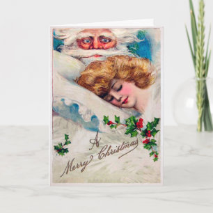 Vintage Creepy Santa with Young Girl Holiday Card