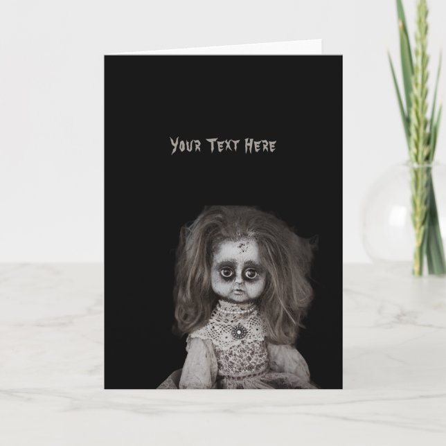 Vintage Creepy Scary Haunted Doll Card (Front)