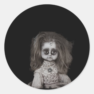 Vintage Creepy Scary Haunted Doll Classic Round Sticker