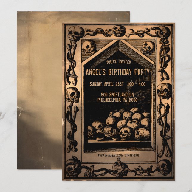 Vintage Creepy Skulls Customisable Party Invitation (Front/Back)