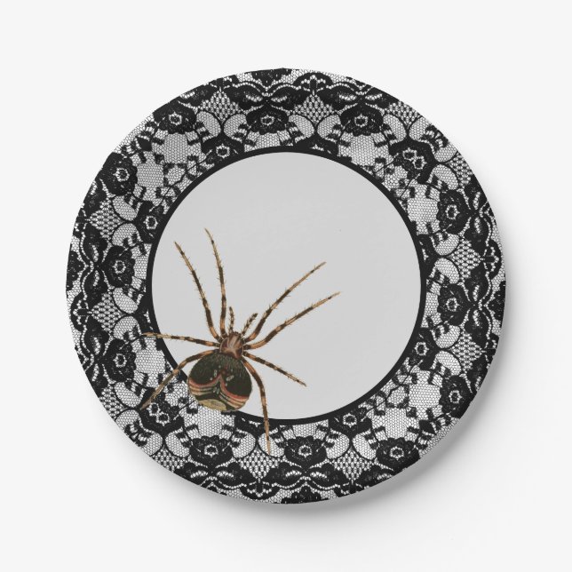 Vintage Creepy Spider Lace Gothic Halloween Paper Plate (Front)