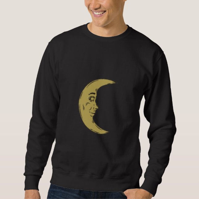 Vintage Crescent Moon Face – Celestial Retro Art Sweatshirt (Front)