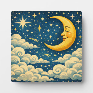 Vintage Crescent Moon Night Sky Plaque