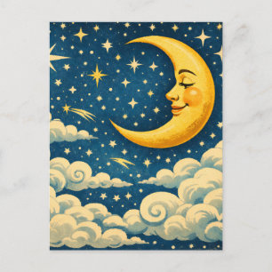 Vintage Crescent Moon Night Sky Postcard