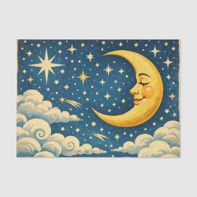 Vintage Crescent Moon Night Sky Tissue Paper (Front)
