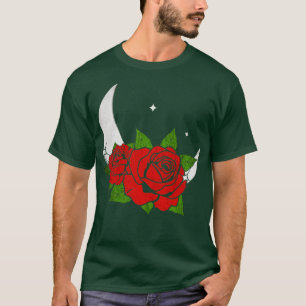 Vintage Crescent Moon Red Roses Grunge Goth Gothic T-Shirt
