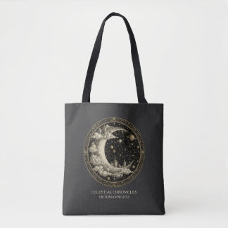 Vintage Crescent Moon with Clouds, Retro Victorian Tote Bag