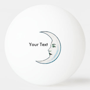 Vintage Crescent White Moon Face White Stars Ping Pong Ball