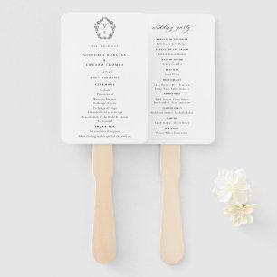 Vintage Crest Black Monogram Wedding Program Hand Fan