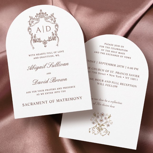 Vintage Crest Catholic Wedding Invitation (Creator Uploaded)