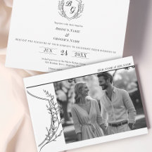Vintage Crest elegant black & white photo wedding