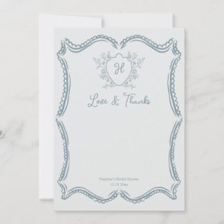 Vintage Crest Floral Daisy Script Bridal Shower Thank You Card