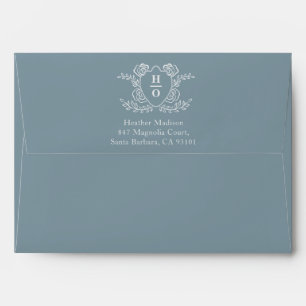 Vintage Crest Floral Monogram Wedding Envelope