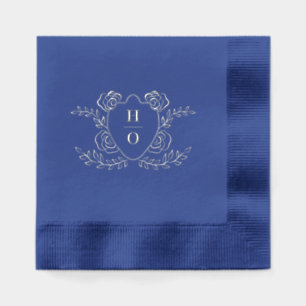 Vintage Crest Floral Monogram Wedding Foil Napkins