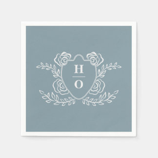 Vintage Crest Floral Monogram Wedding Napkin