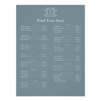 Vintage Crest Monogram Blue Seating Chart
