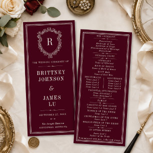 Vintage Crest Monogram Burgundy & Ivory Wedding Program