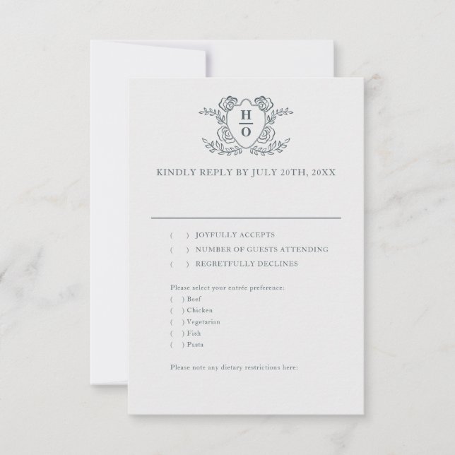 Vintage Crest Regency Wedding RSVP Card (Front)
