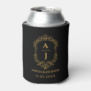 vintage crest wedding, monogram floral can cooler