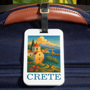 Vintage Crete Greece Island Artwork Travel  Luggage Tag