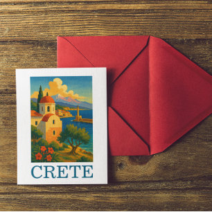 Vintage Crete Greece Island Artwork Travel  Postcard
