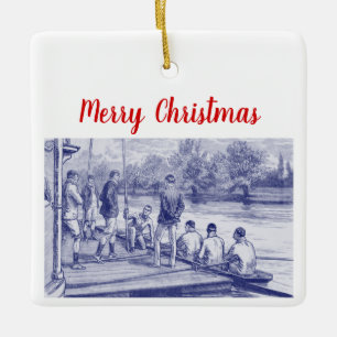 Vintage Crew Rowers in boat at the dock Ceramic Ornament