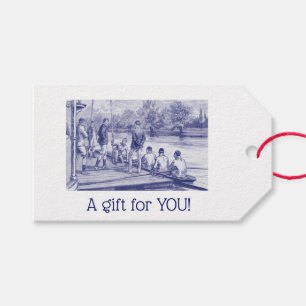 Vintage Crew Rowers in boat at the dock Gift Tags