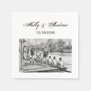Vintage Crew Rowers in boat at the dock Napkin