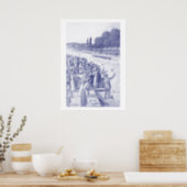 Vintage Crew Rowers Race With Many Spectators Blue Poster (Kitchen)