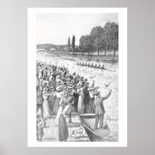 Vintage Crew Rowers Race With Many Spectators Poster