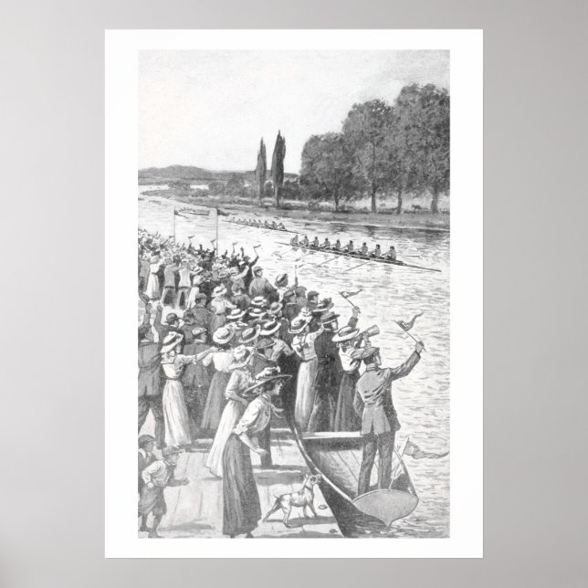Vintage Crew Rowers Race With Many Spectators Poster (Front)