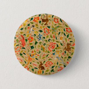 Vintage Crewel Animal Embroidery: Antique Tapestry 6 Cm Round Badge