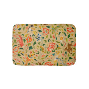 Vintage Crewel Animal Embroidery: Antique Tapestry Bath Mat