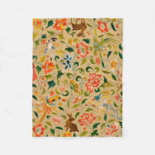 Vintage Crewel Animal Embroidery: Antique Tapestry Fleece Blanket