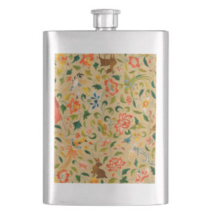Vintage Crewel Animal Embroidery: Antique Tapestry Hip Flask