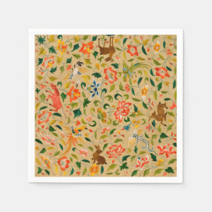 Vintage Crewel Animal Embroidery: Antique Tapestry Napkin