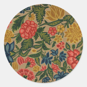 Vintage Crewel Floral Embroidery Pattern Classic Round Sticker